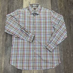 Peter Millar Shirt Men's Sz L Multicolor Plaid Long Sleeve Button Up Shirt EUC‎